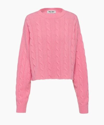 Miu Miu Crew-Neck Pink Cashmere Sweater