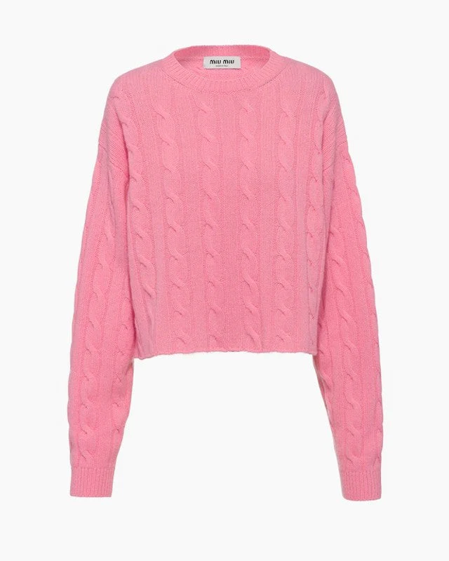 Miu Miu Crew-Neck Pink Cashmere Sweater
