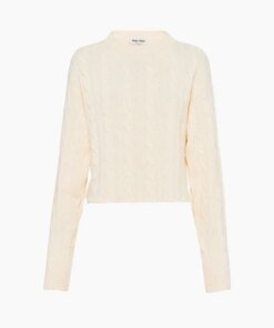 Miu Miu Crew-Neck White Cashmere Sweater