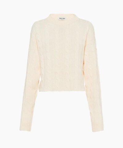 Miu Miu Crew-Neck White Cashmere Sweater