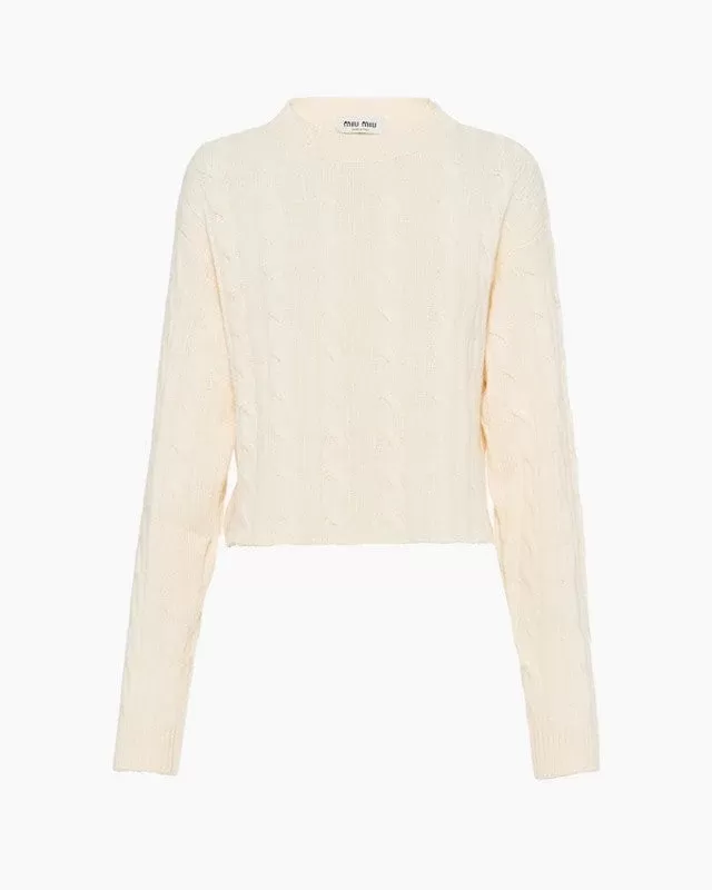 Miu Miu Crew-Neck White Cashmere Sweater