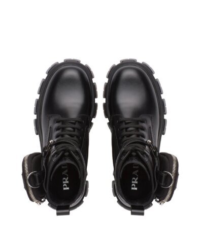 Prada Leather Zip Pocket Combat Booties