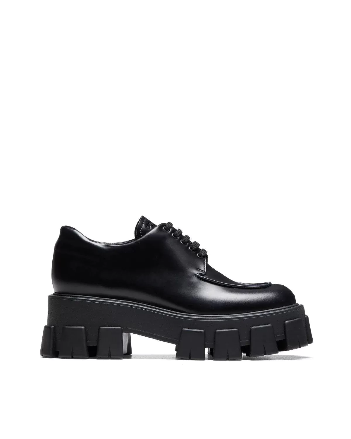 Prada Monolith Brushed Leather Lace-Up Shoes, Black