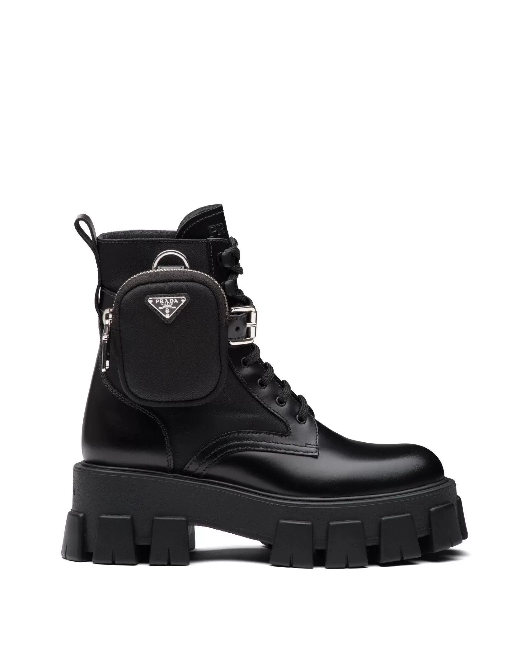 Prada Leather Zip Pocket Combat Booties