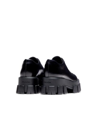 Prada Monolith Brushed Leather Lace-Up Shoes, Black