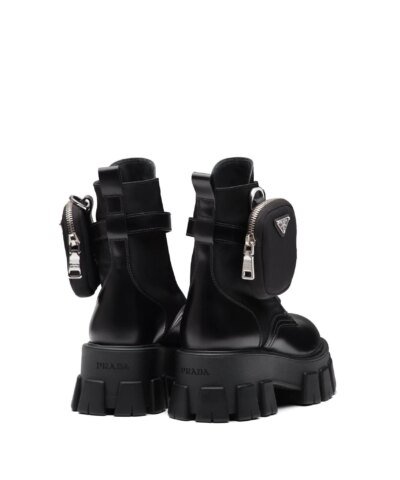 Prada Leather Zip Pocket Combat Booties