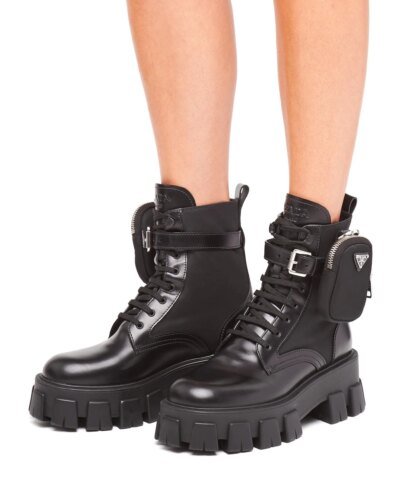 Prada Leather Zip Pocket Combat Booties