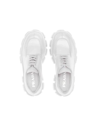 Prada Monolith Brushed Leather Lace-Up Shoes, White