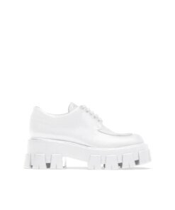 Prada Monolith Brushed Leather Lace-Up Shoes, White