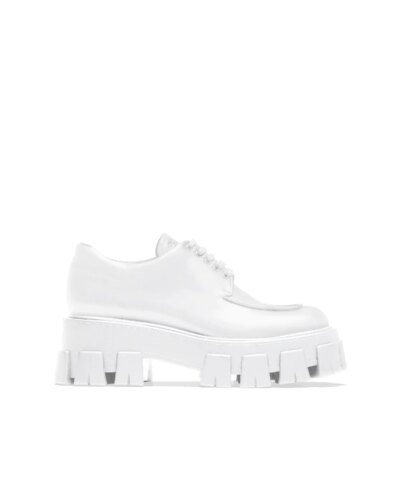 Prada Monolith Brushed Leather Lace-Up Shoes, White