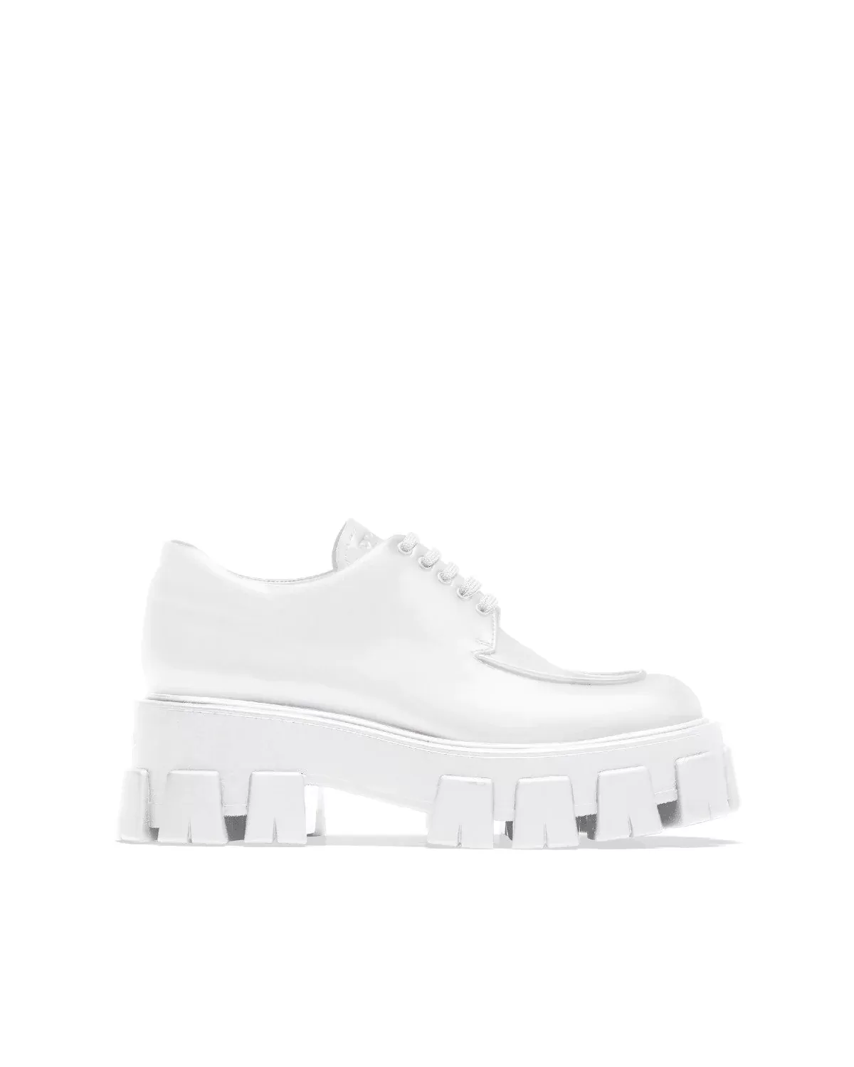 Prada Monolith Brushed Leather Lace-Up Shoes, White