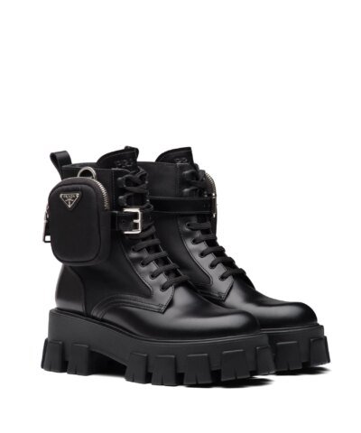 Prada Leather Zip Pocket Combat Booties