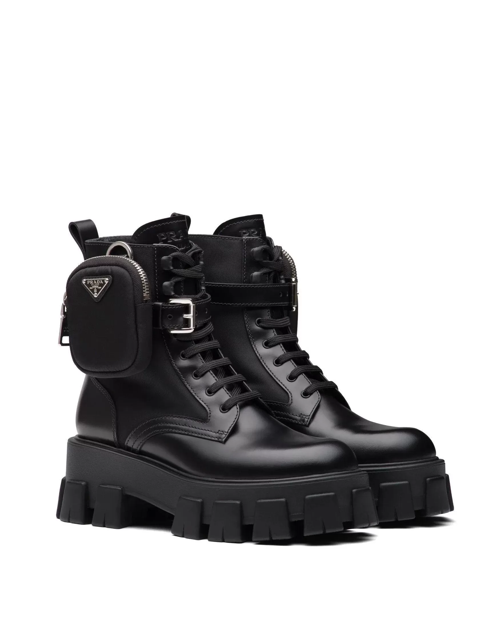 Prada Leather Zip Pocket Combat Booties