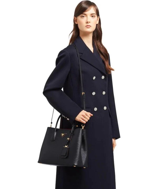 Prada Medium Saffiano Leather Double Prada Bag, Black
