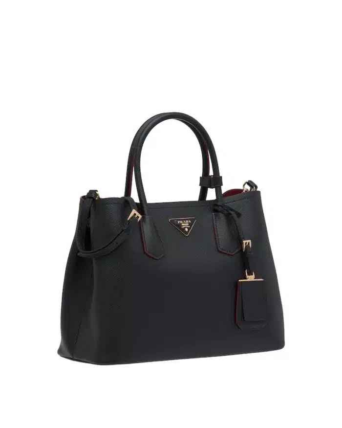 Prada Medium Saffiano Leather Double Prada Bag, Black