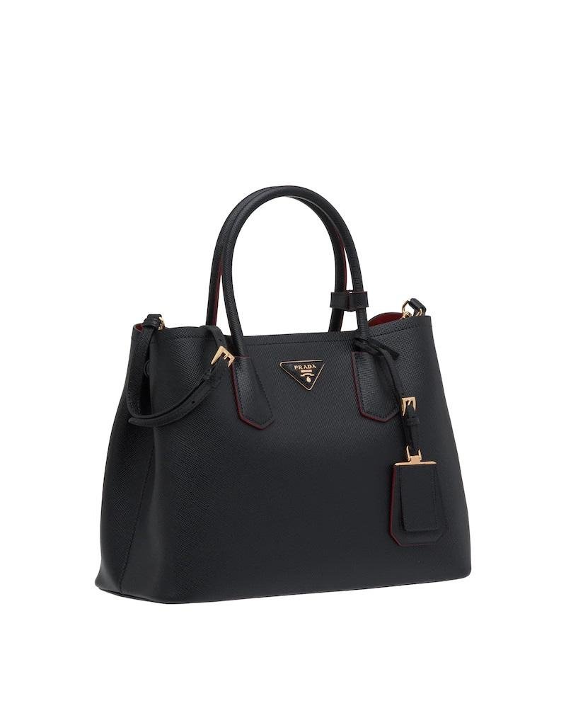 Prada Medium Saffiano Leather Double Prada Bag, Black