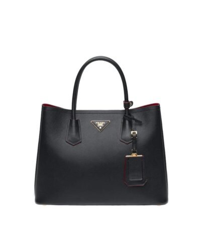 Prada Medium Saffiano Leather Double Prada Bag, Black