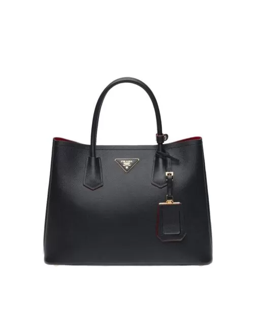 Prada Medium Saffiano Leather Double Prada Bag, Black