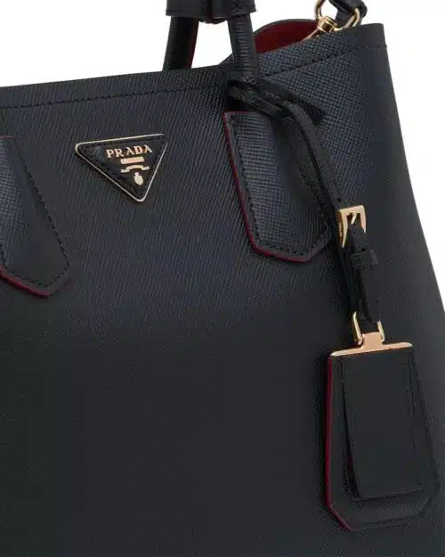 Prada Medium Saffiano Leather Double Prada Bag, Black