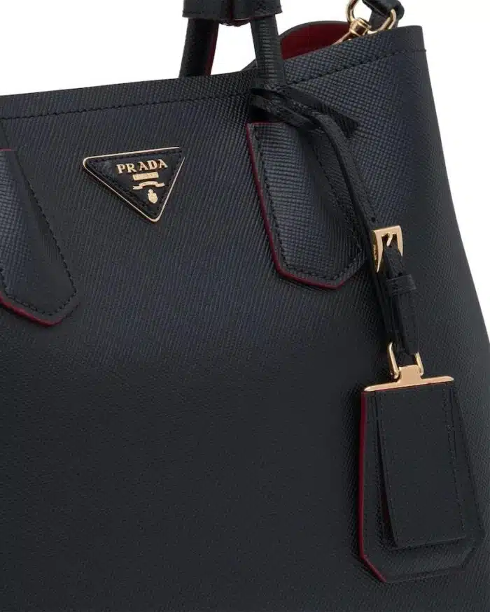 Prada Medium Saffiano Leather Double Prada Bag, Black