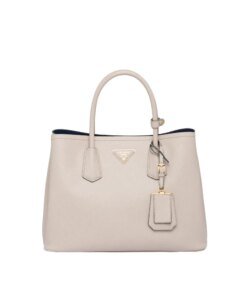 Prada Medium Saffiano Leather Double Prada Bag, Grey