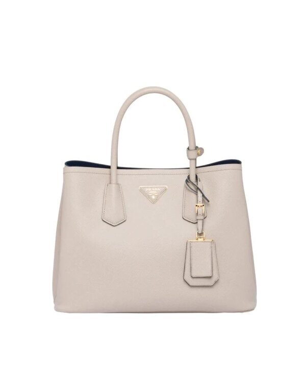 Prada Medium Saffiano Leather Double Prada Bag, Grey