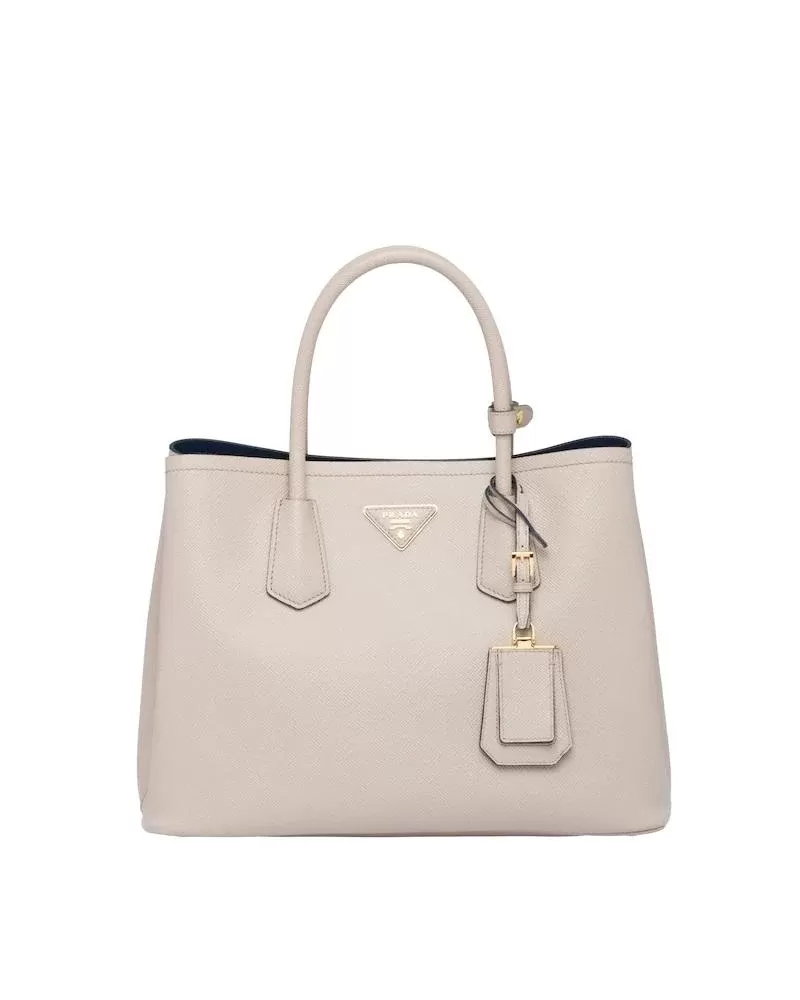 Prada Medium Saffiano Leather Double Prada Bag, Grey