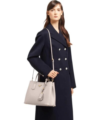 Prada Medium Saffiano Leather Double Prada Bag, Grey