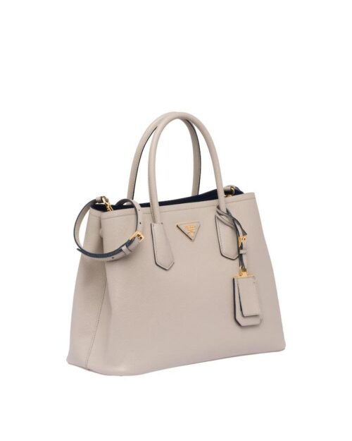 Prada Medium Saffiano Leather Double Prada Bag, Grey