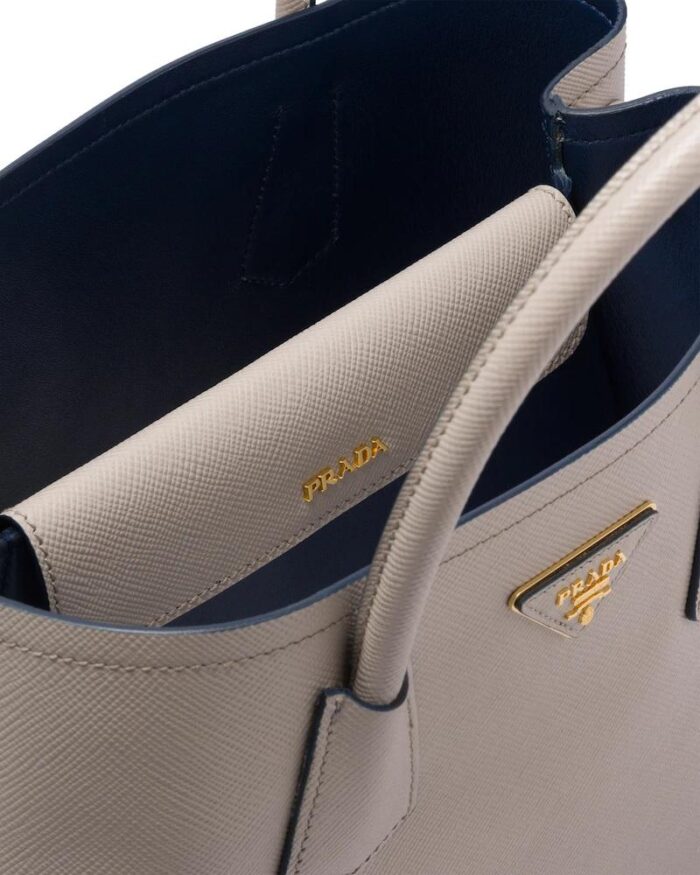 Prada Medium Saffiano Leather Double Prada Bag, Grey