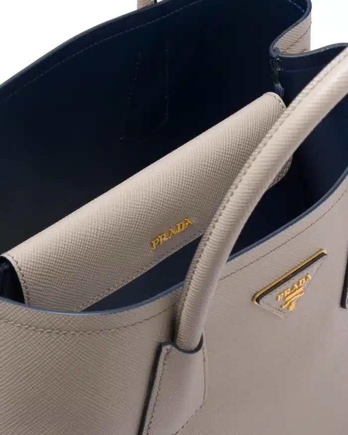 Prada Medium Saffiano Leather Double Prada Bag, Grey