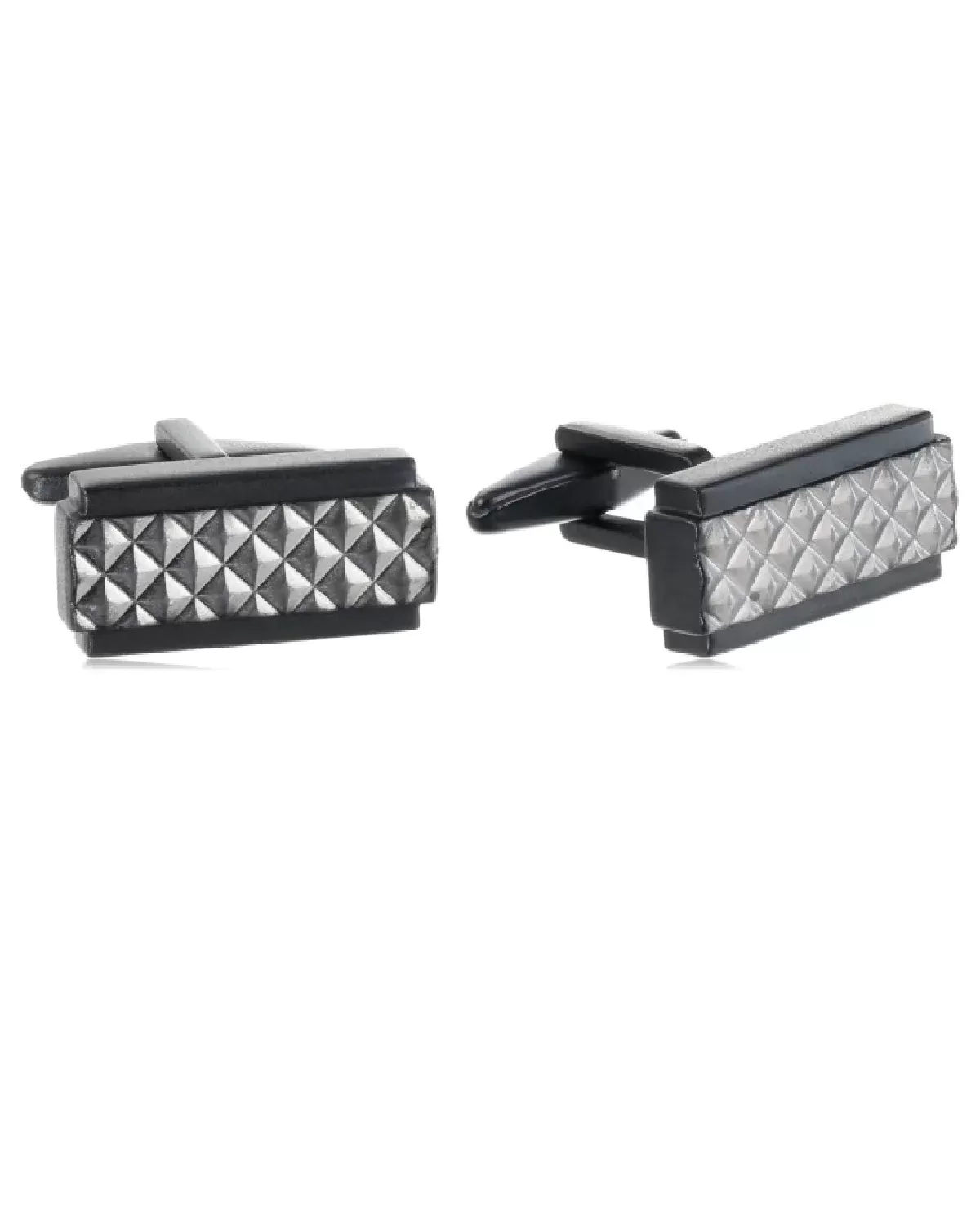 Kenneth Cole Reaction Matte Black Rectangle w/ Brushed Hematite Diamond Cufflinks