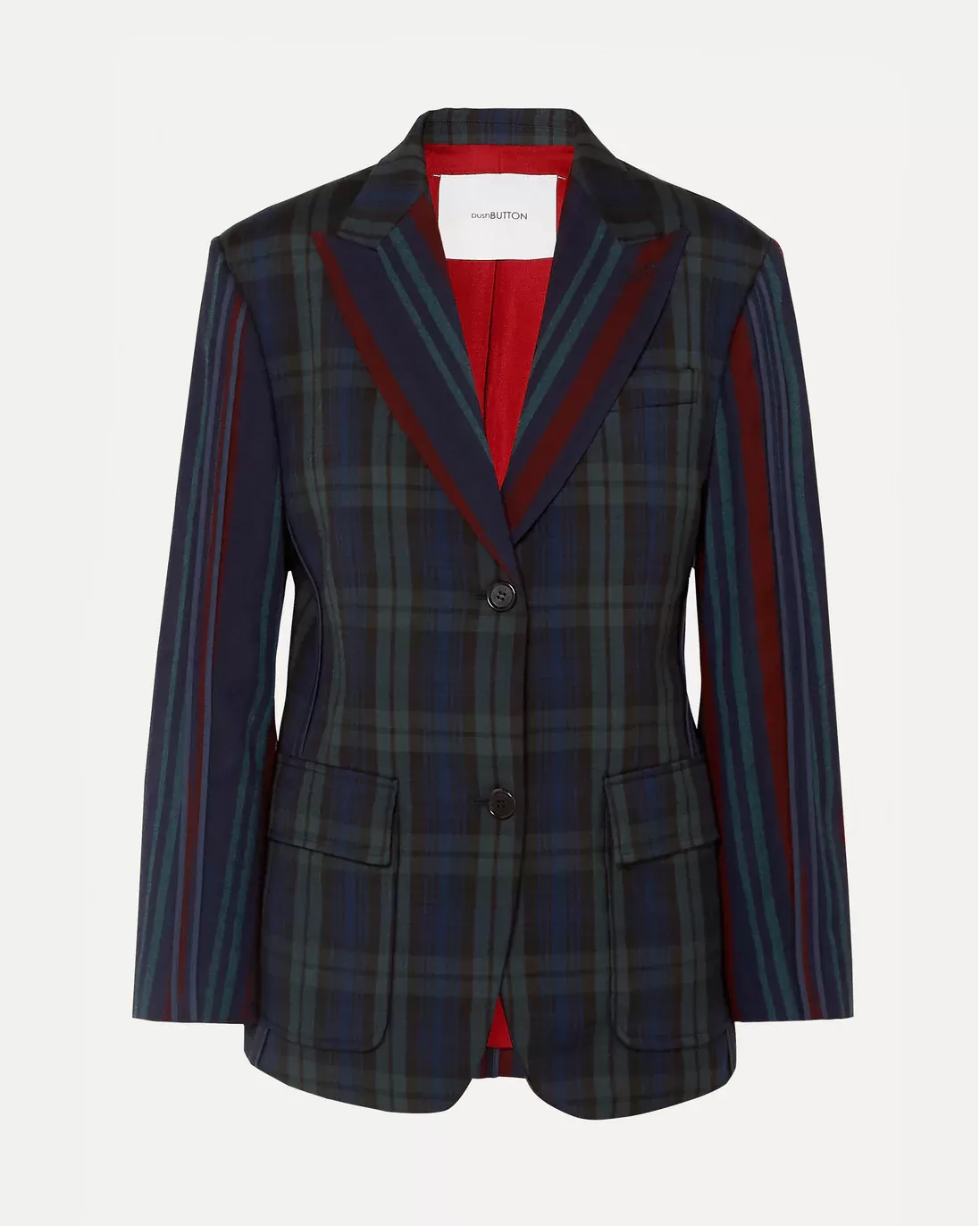 PushButton Paneled Tartan And Striped Wool-blend Blazer In Green