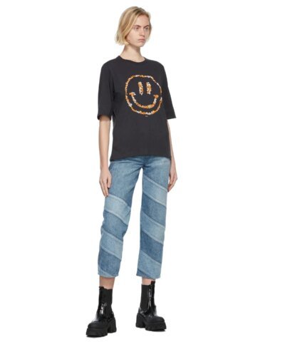 Ganni Black Light Floral Smiley T-Shirt