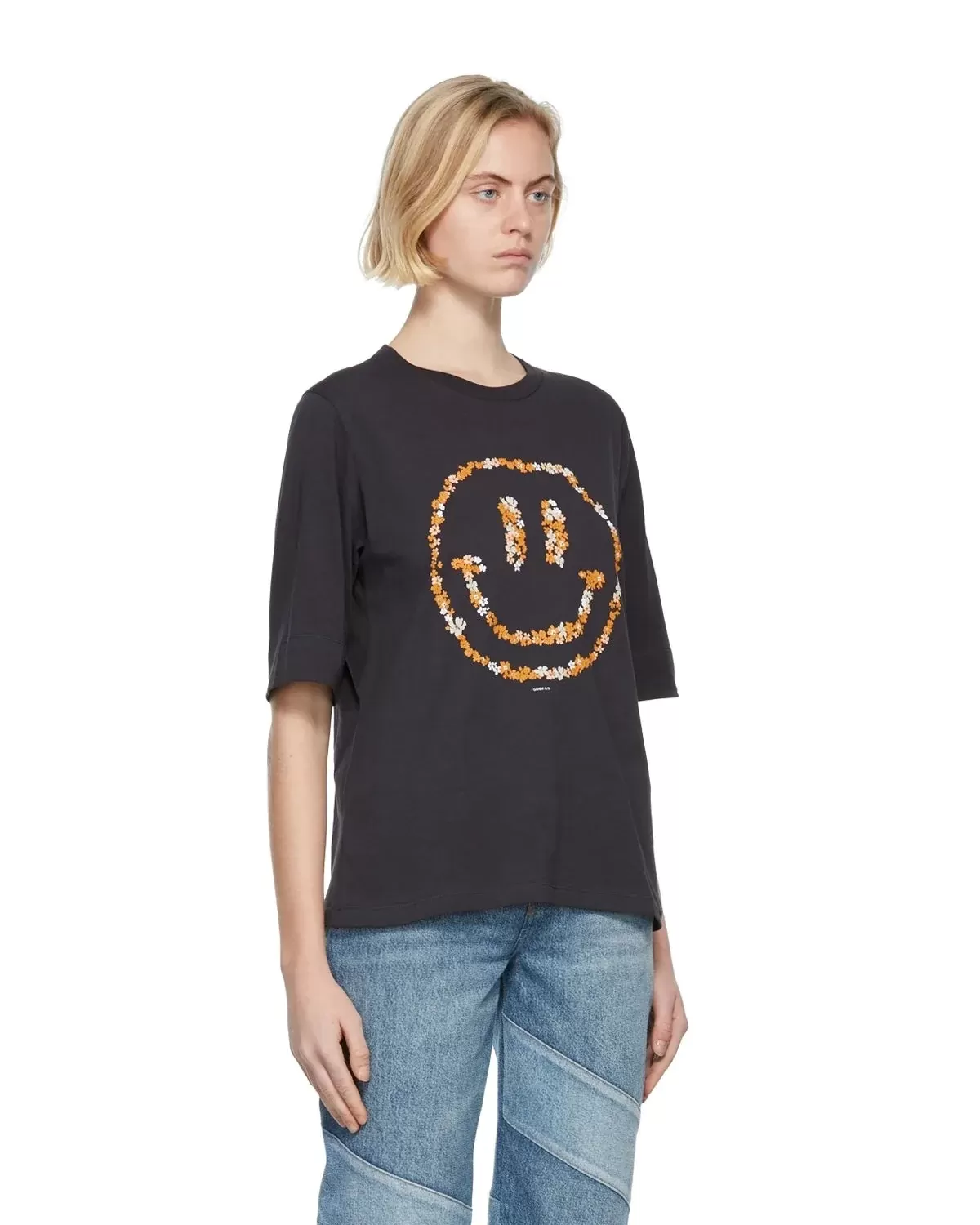 Ganni Black Light Floral Smiley T-Shirt