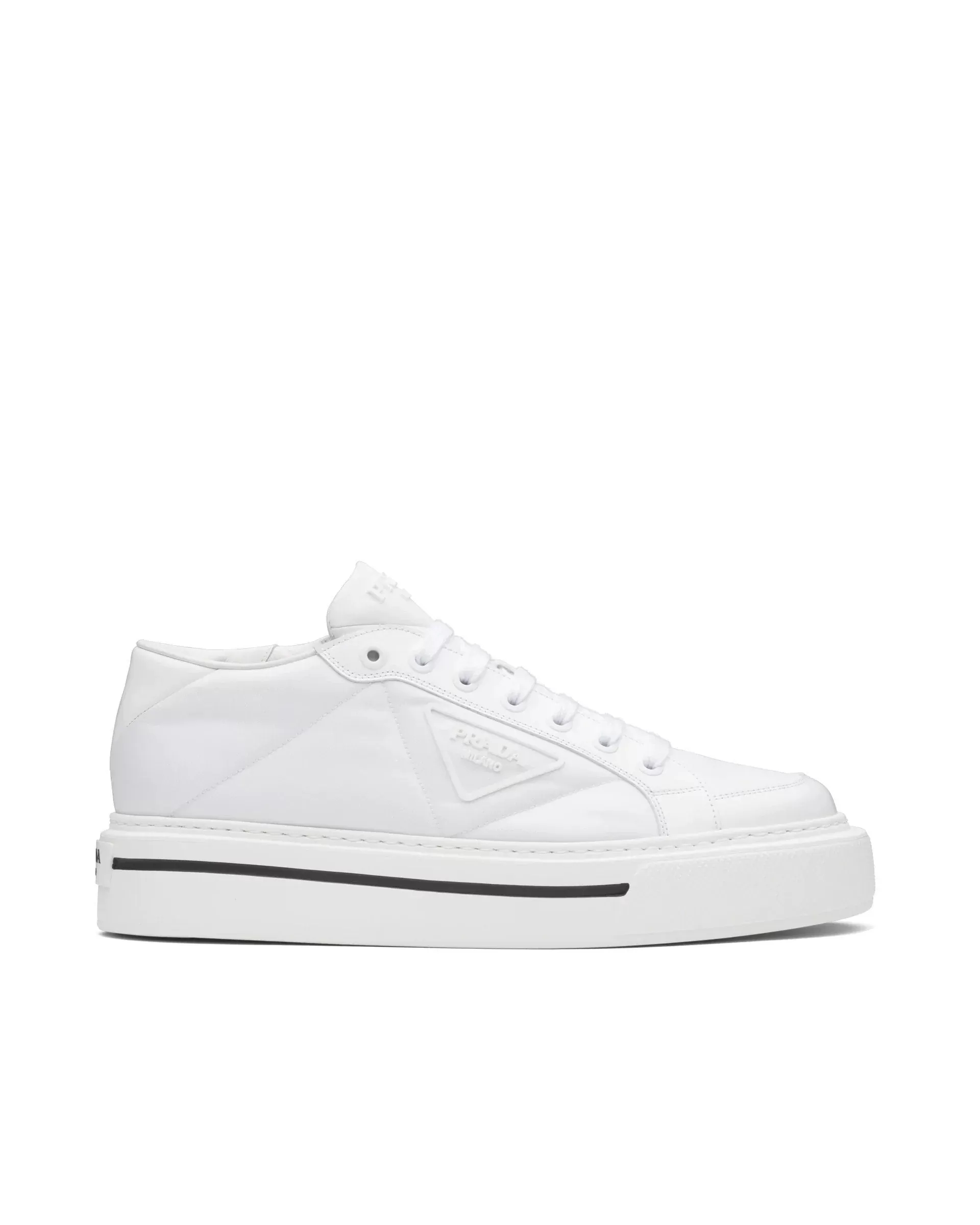 Prada Macro Re-Nylon And Brushed Leather Sneakers, White