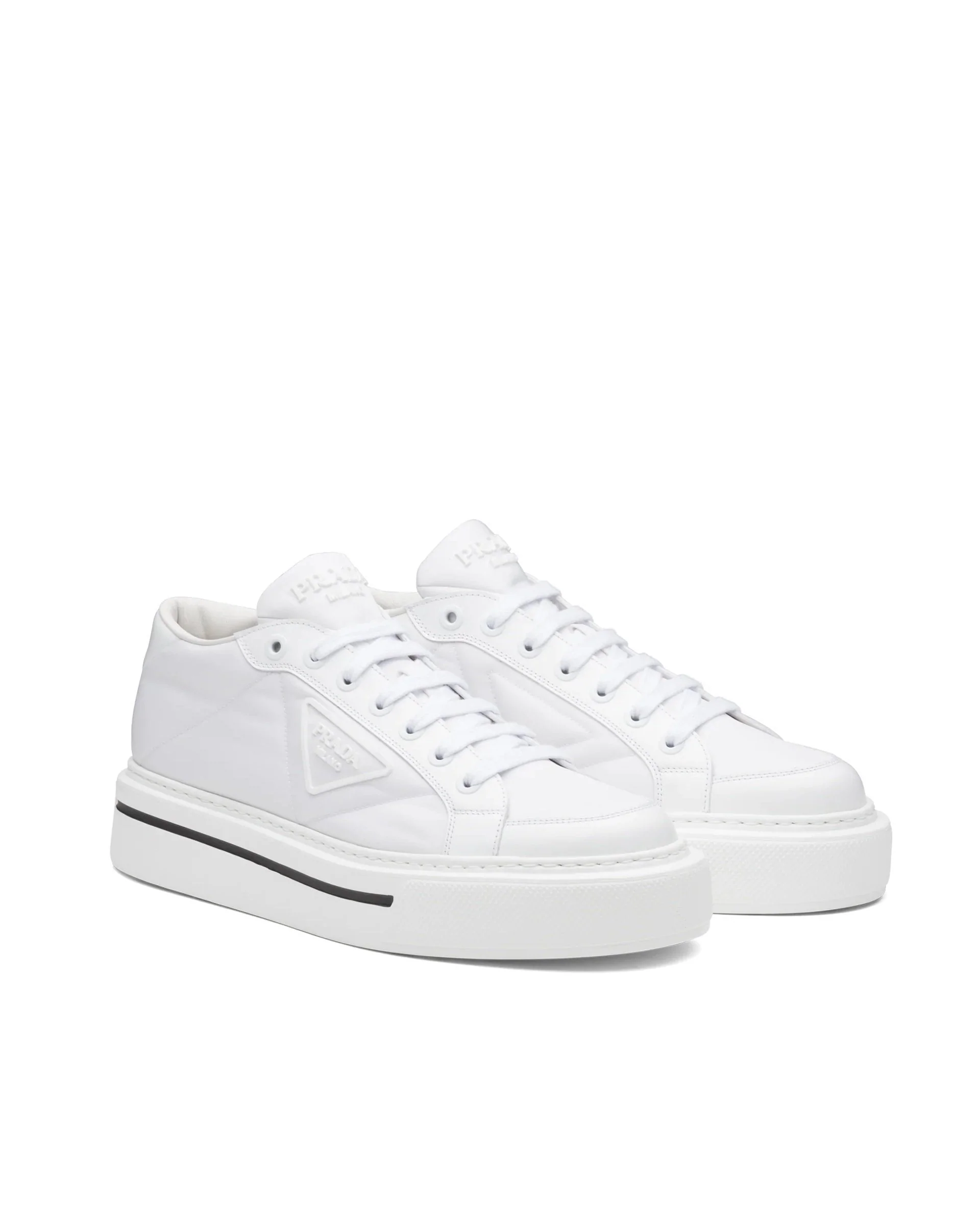 Prada Macro Re-Nylon And Brushed Leather Sneakers, White