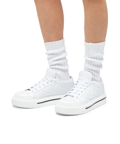 Prada Macro Re-Nylon And Brushed Leather Sneakers, White