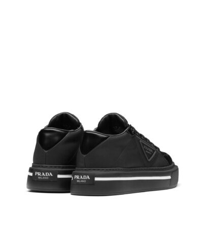 Prada Macro Re-Nylon And Brushed Leather Sneakers, Black