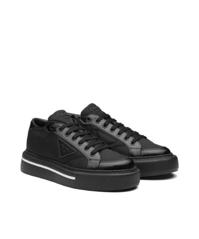Prada Macro Re-Nylon And Brushed Leather Sneakers, Black