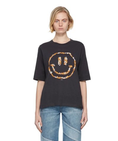 Ganni Black Light Floral Smiley T-Shirt