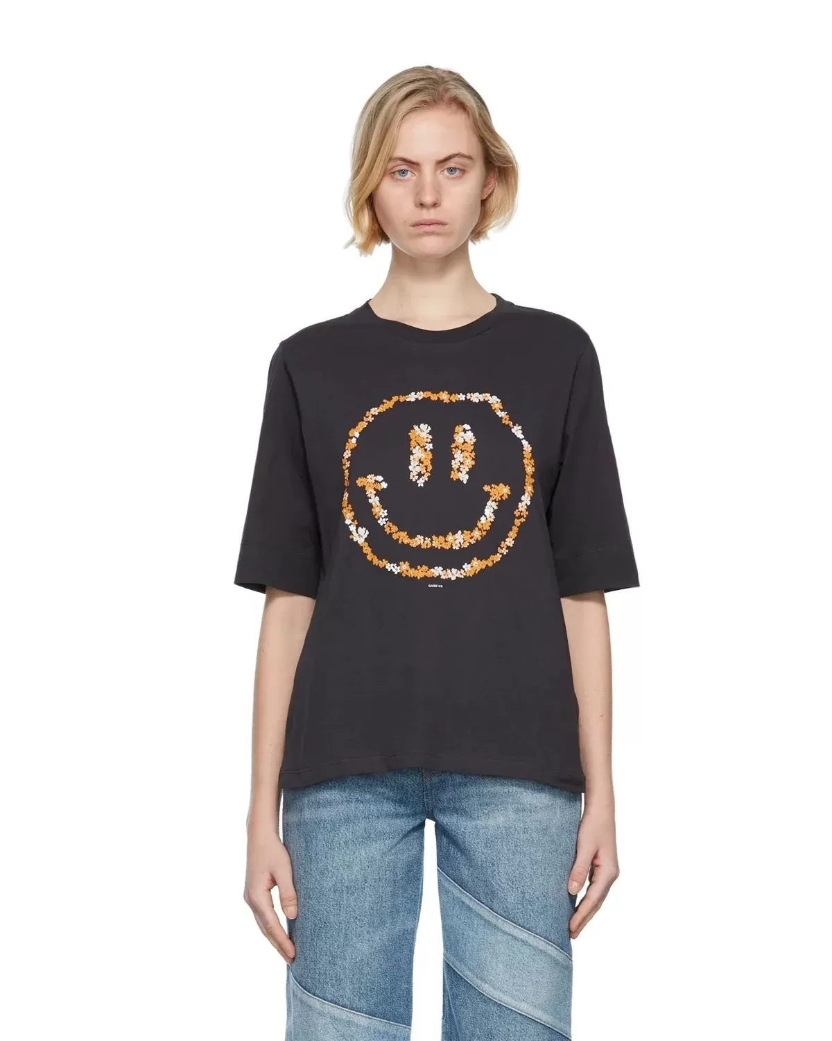 Ganni Black Light Floral Smiley T-Shirt