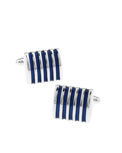 Men's Enamel Blue Stripe  Cufflink