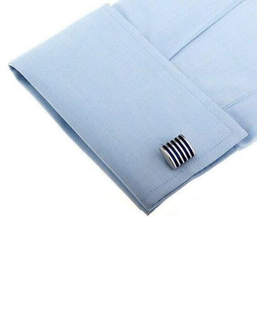 Men's Enamel Blue Stripe  Cufflink