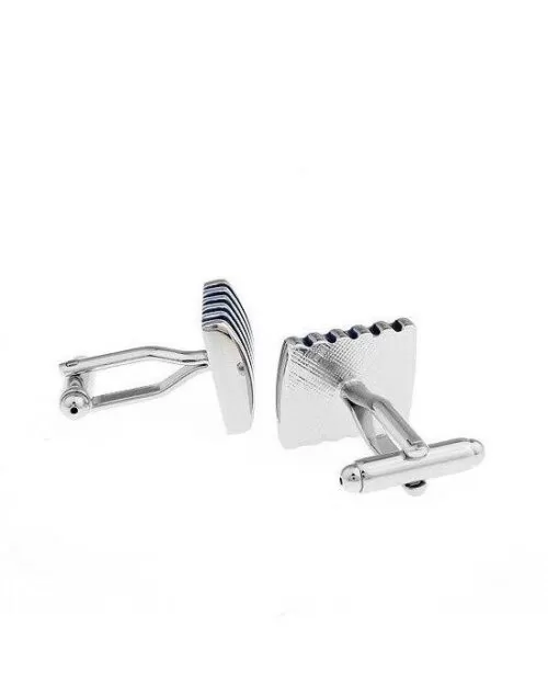 Men's Enamel Blue Stripe  Cufflink