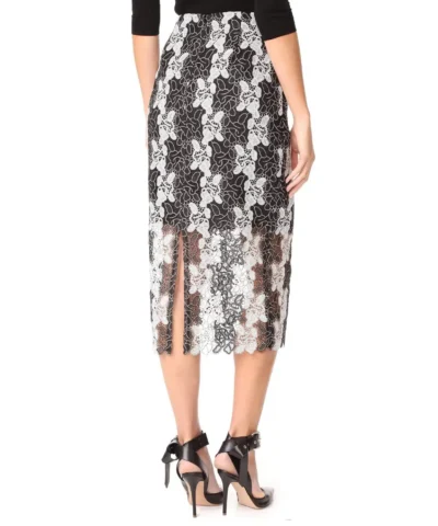 Diane Von Furstenberg Bi-Colour Lace Pencil Skirt in Black/White