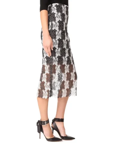 Diane Von Furstenberg Bi-Colour Lace Pencil Skirt in Black/White