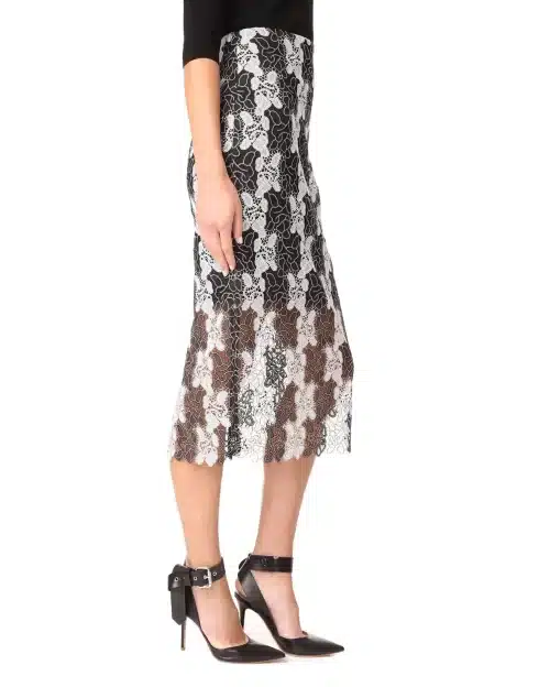 Diane Von Furstenberg Bi-Colour Lace Pencil Skirt in Black/White