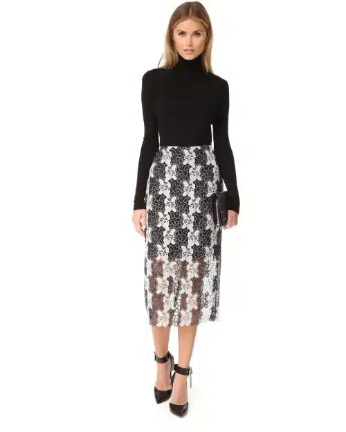 Diane Von Furstenberg Bi-Colour Lace Pencil Skirt in Black/White