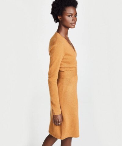 DVF Linda Cashmere Wrap Dress. Honey